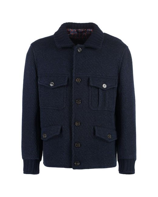 Etro Blue Wool Knit Jacket for men