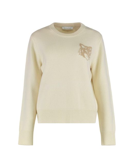 Maison Kitsuné Natural Round Neck Wool Sweater