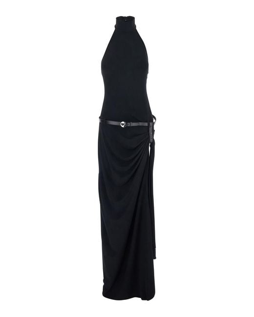 Coperni Women's Black Long Dress With Open Back And Logo Belt Coperni Women's Black Long Dress With Open Back And Logo Belt