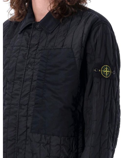 Stone Island Blue Quilted Shirt-Jacket for men