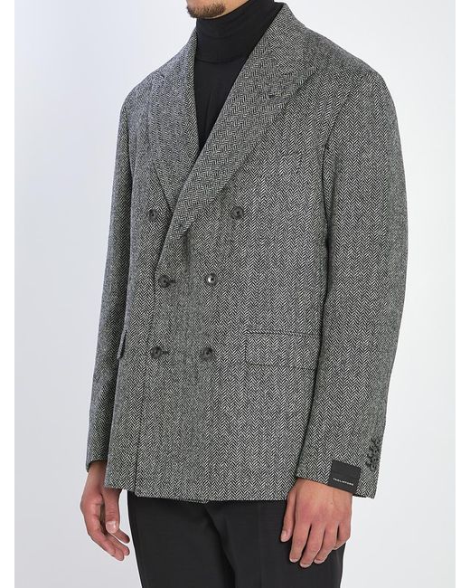Tagliatore Gray Herringbone Double-Breasted Jacket for men