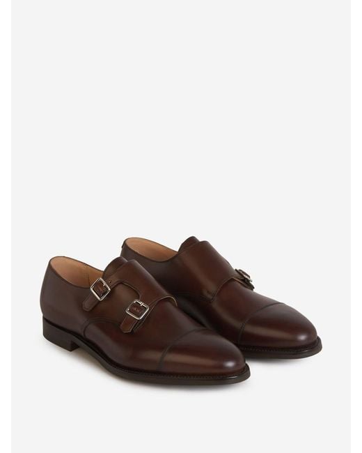 Crockett and Jones Brown Monkstrap Lowndes Buckle Shoes for men