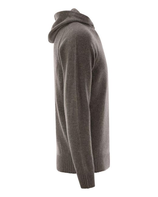 Tagliatore Gray Virgin Wool Sweater With Hood for men