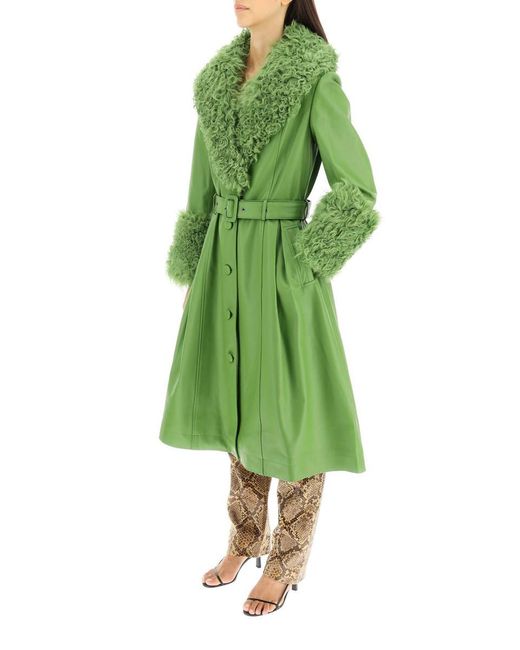 Saks Potts Green Foxy Leather And Shearling Long Coat