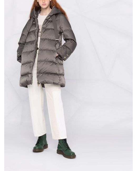 Herno Gray Long Puffer Coat With Buttons