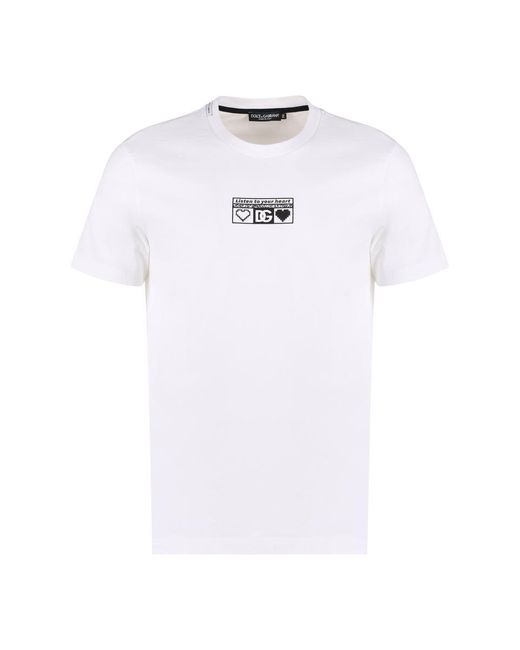 Dolce & Gabbana White Cotton Round-neck T-shirt With Print for men