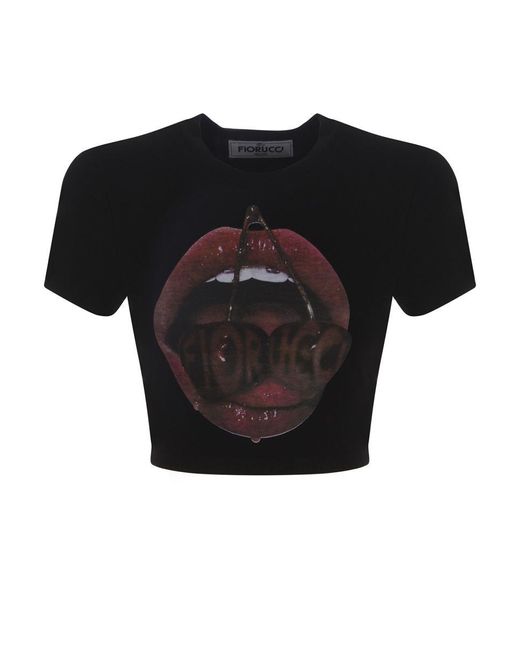 Fiorucci Black Crop T-Shirt "Cherries"