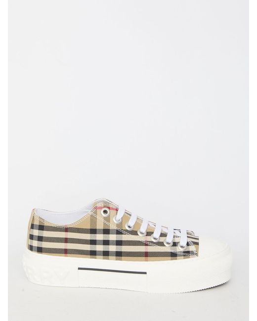 Burberry White Low Top Check Sneakers