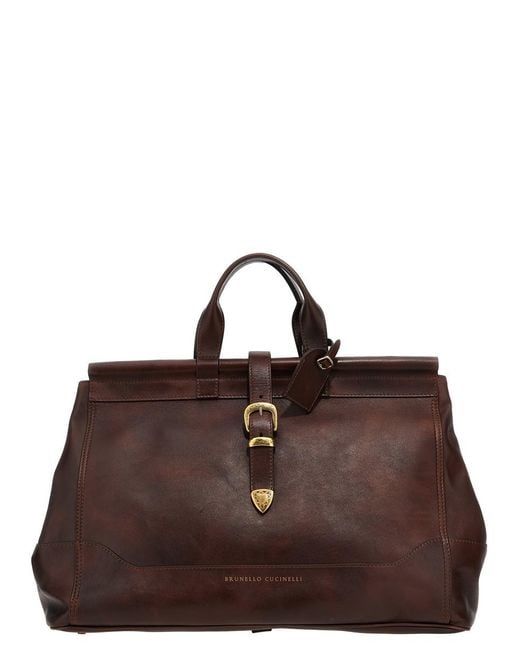 Brunello Cucinelli Brown Leather Travel Bag for men