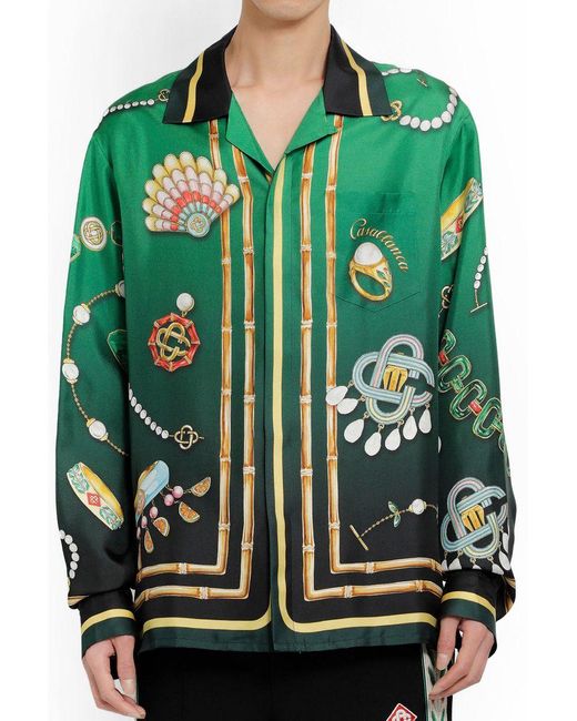 Casablancabrand Green Multicolour Silk La Boite A Bijoux Shirt for men