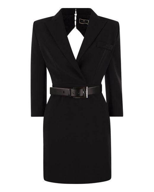 Elisabetta Franchi Black Robe-manteau In Crepe With Cut Out Back