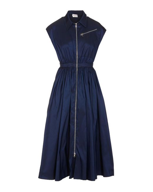 Alexander McQueen Blue Zipped Chemisier Dress