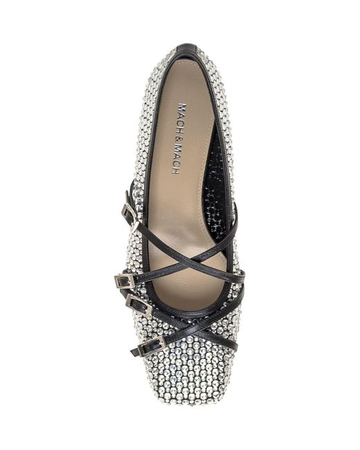 Mach & Mach White Mach & Mach Mesh Ballet Flats With Crystals