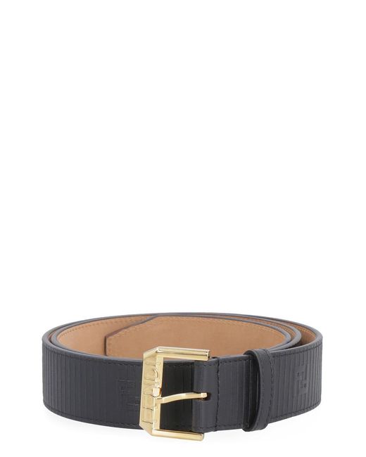 Fendi Gray Leather Belt With Metal Buckle for men