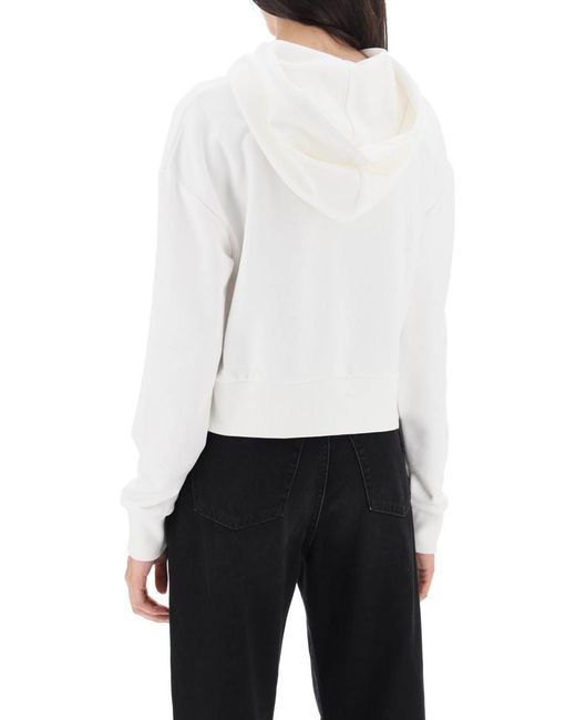 Balmain White Cropped Sweatshirt With Flocked Logo Print