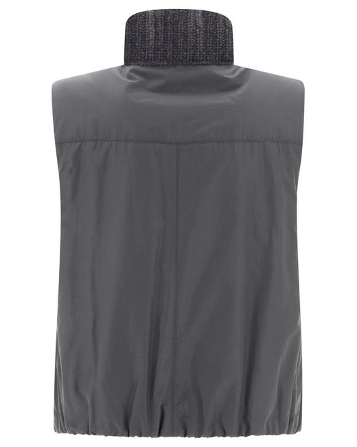 Brunello Cucinelli Black Reversible Cashmere Knit Vest With Monili