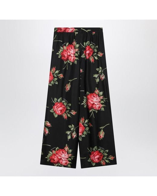 Dolce & Gabbana Black Rose Bouquet-Print Vanity Twill Trousers