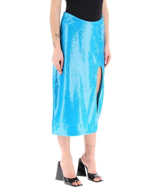 Ganni Blue Sequined Midi Skirt