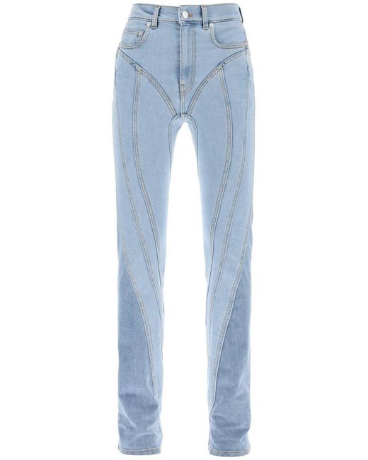 Mugler Blue Spiral Two-Tone Skinny Jeans