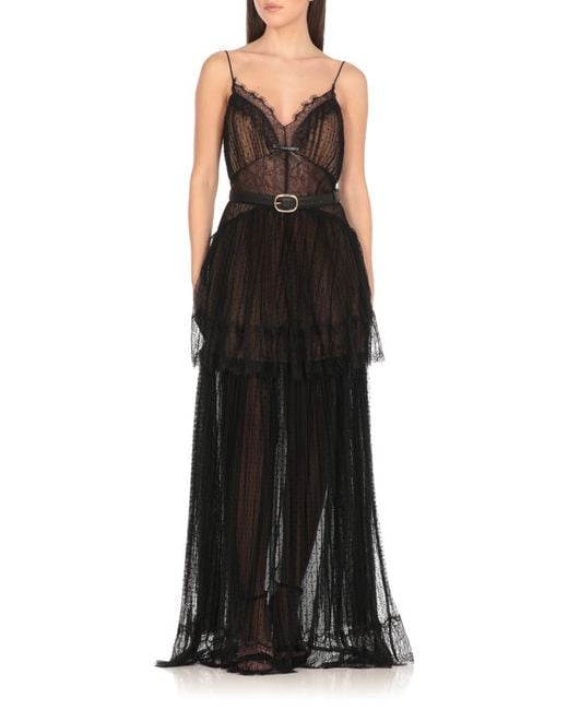 Self-Portrait Black Dot Mesh Tiered Maxi Dress