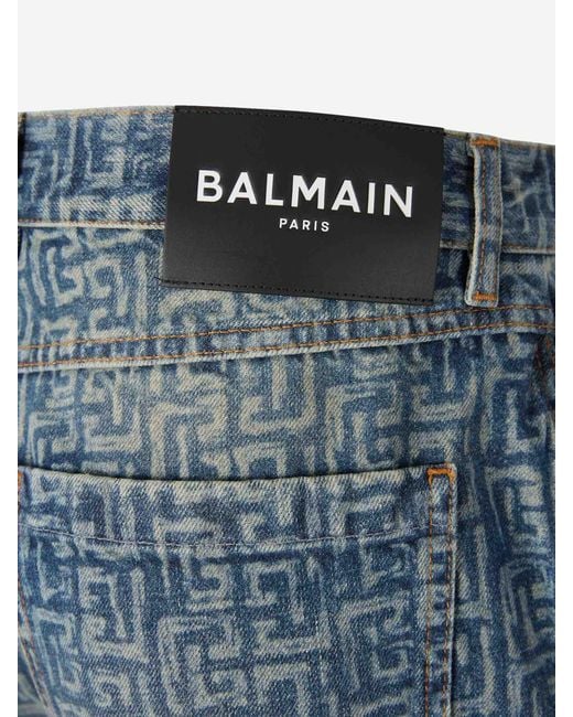 Balmain Blue Monogram Straight Leg Jeans for men