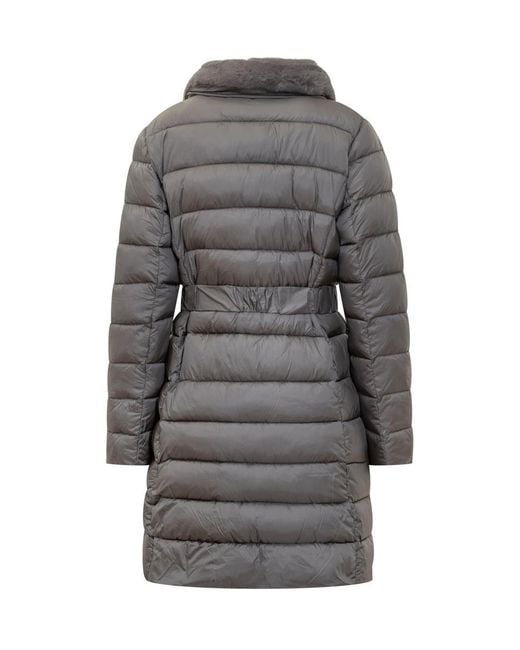 Michael Kors Gray Grey Long Down Jacket With Belt And Fur Collar