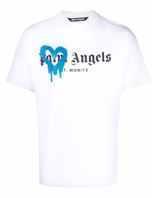 Palm Angels White Preload St Moritz Heart Sprayed T-shirt for men