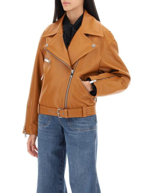 Versace Brown Biker Jacket In Leather
