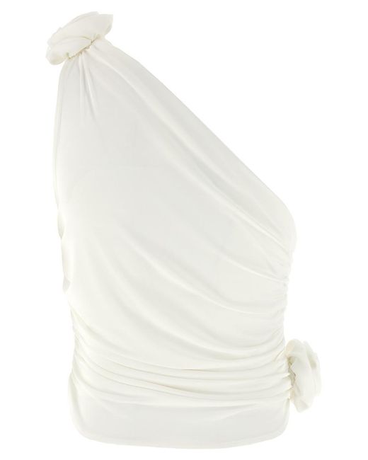 Magda Butrym White One-Shoulder Top With 3D Floral Applications