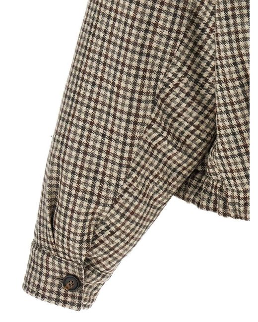 Brunello Cucinelli Natural 'Shiny Zipper Pull' Check Jacket