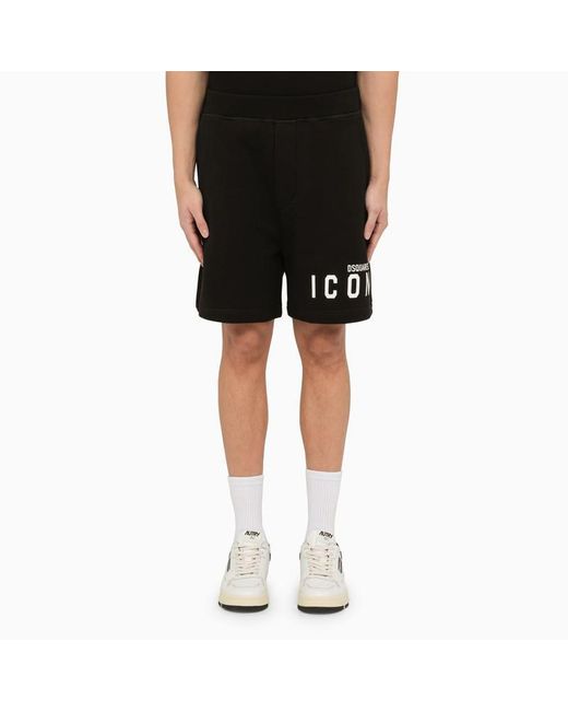 DSquared² Black Bermuda Shorts With Icon Print for men