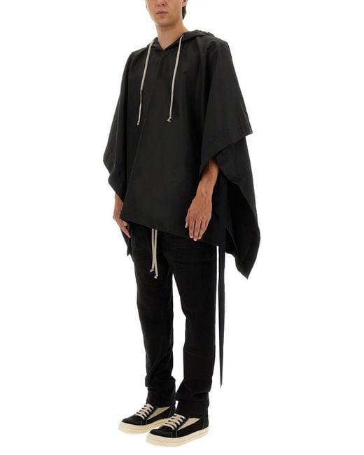 Rick Owens Black Waterproof Cape With Hood