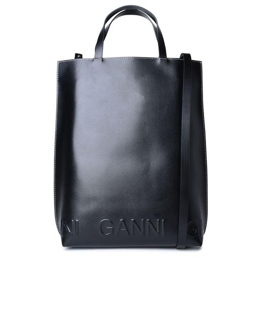 Ganni Blue Medium Banner Leather Bag