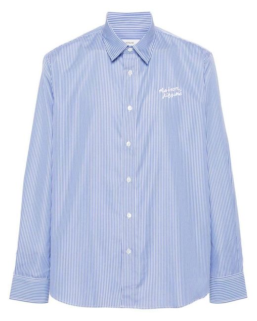 Maison Kitsuné Blue Striped Cotton Shirt - Men's - Cotton for men