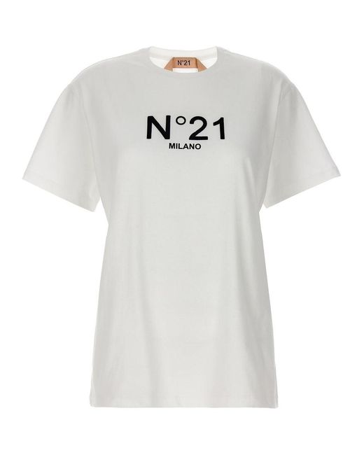 N°21 White Flocked Logo T-Shirt