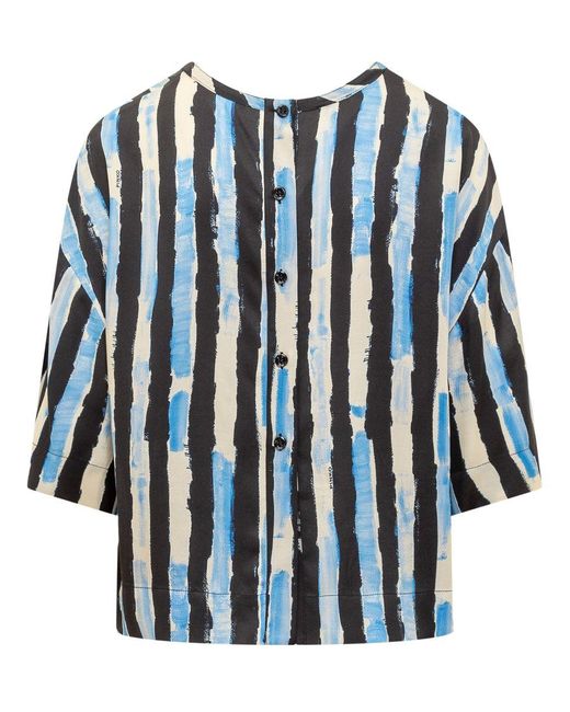 Pinko Blue Blouse With Pictorial Stripe Print