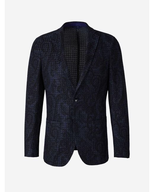Etro Blue Paisley Knitted Blazer for men