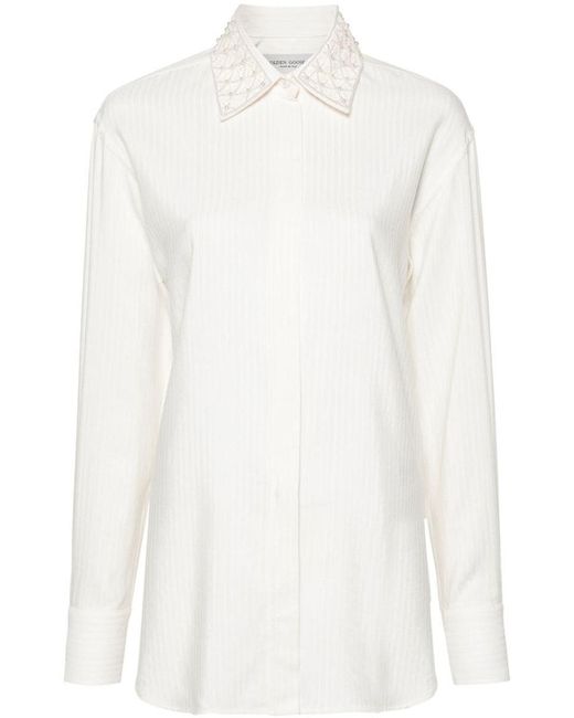 Golden Goose Deluxe Brand White Long-Sleeved Silk Shirt With Pearls