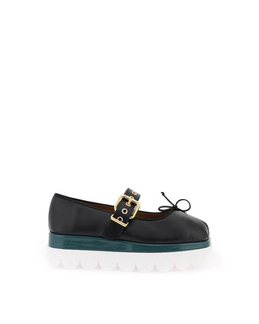 Marni Black Nappa Leather Mary Jane With Notched Sole