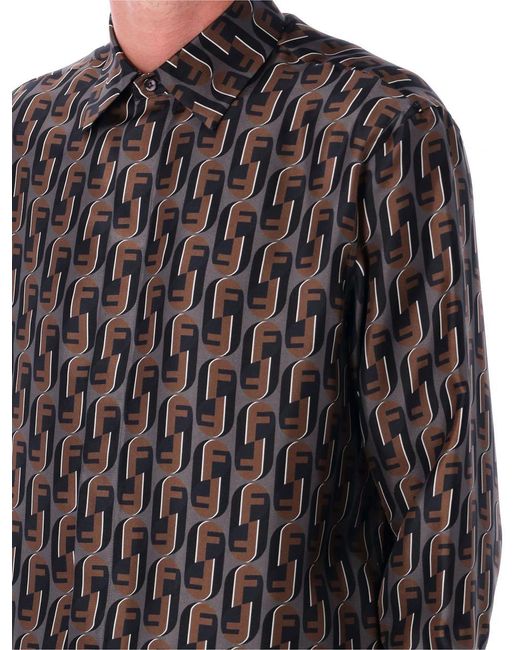 Fendi Black Nity Printed Silk Shirt for men