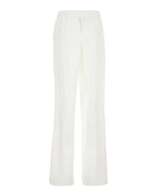 Plain White Pants With Rear Elastic Waist And Wide Leg