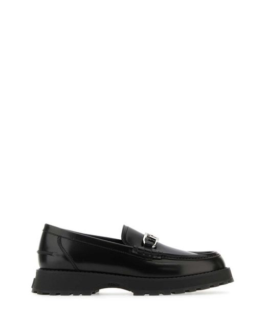 Fendi Black Leather Oclock Loafers for men