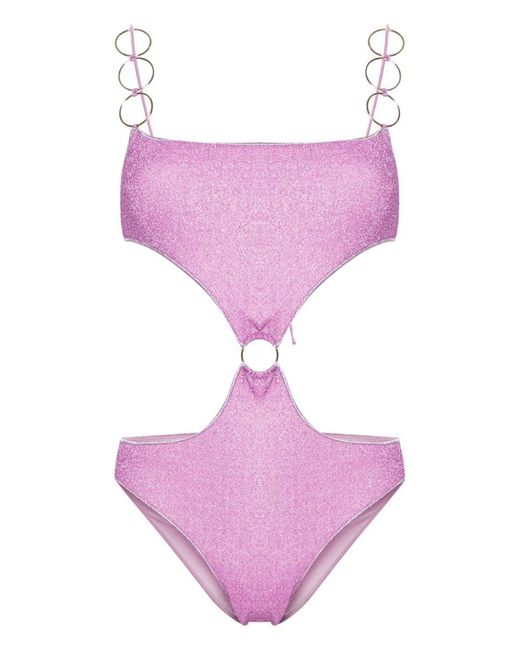 Oseree Pink One-Piece Swimsuit With Lurex Cut-Out