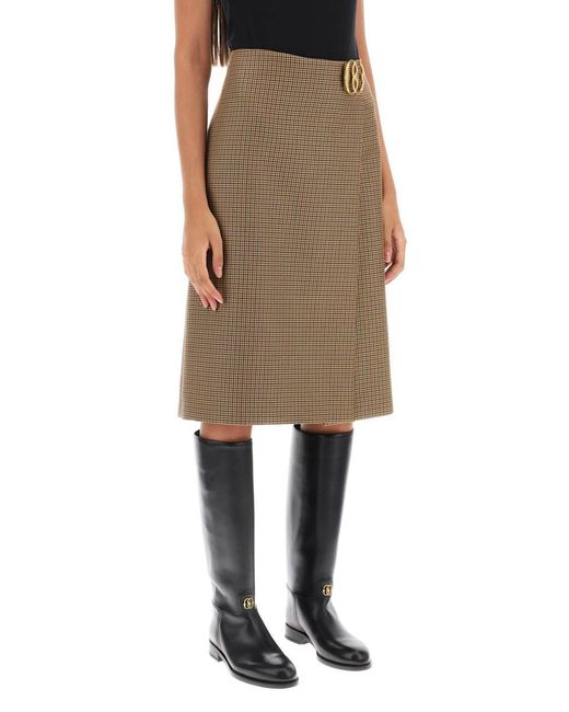Bally Brown Houndstooth A-line Skirt With Emblem Buckle