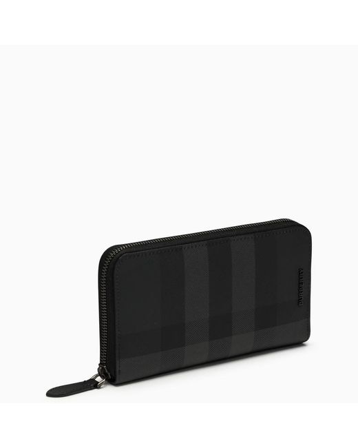 Burberry Black Charcoal-Coloured Zip-Around Wallet With Check Pattern for men