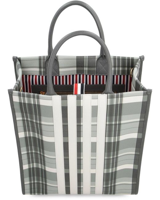 Thom Browne Gray Vertical Leather Tote for men