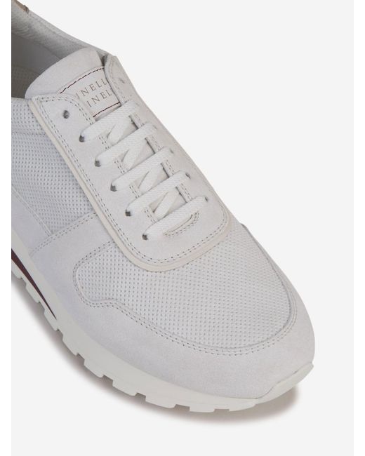Brunello Cucinelli White Suede Leather Sneakers for men