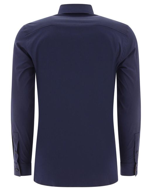 Burberry Blue Ekd Stretch Cotton Shirt for men