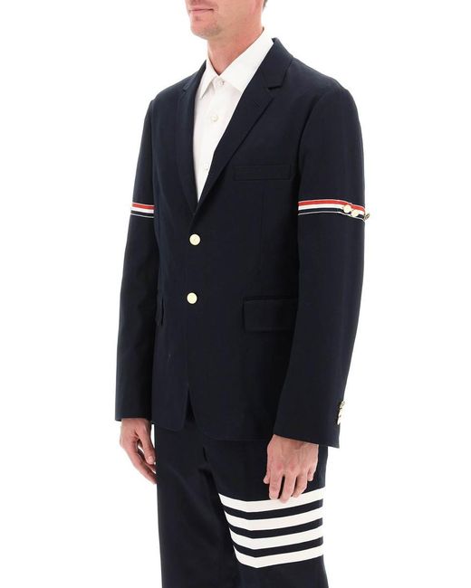 Thom Browne Blue Deconstructed Jacket With Tricolor Bands for men