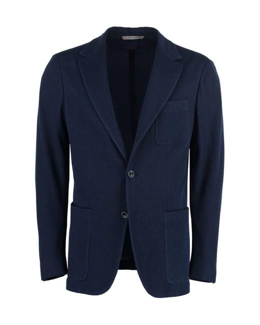 Canali Blue Single-breasted Knit Blazer for men